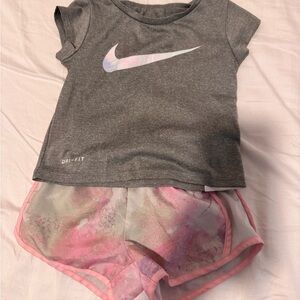 Nike Gray Tee and Pink Shorts Set